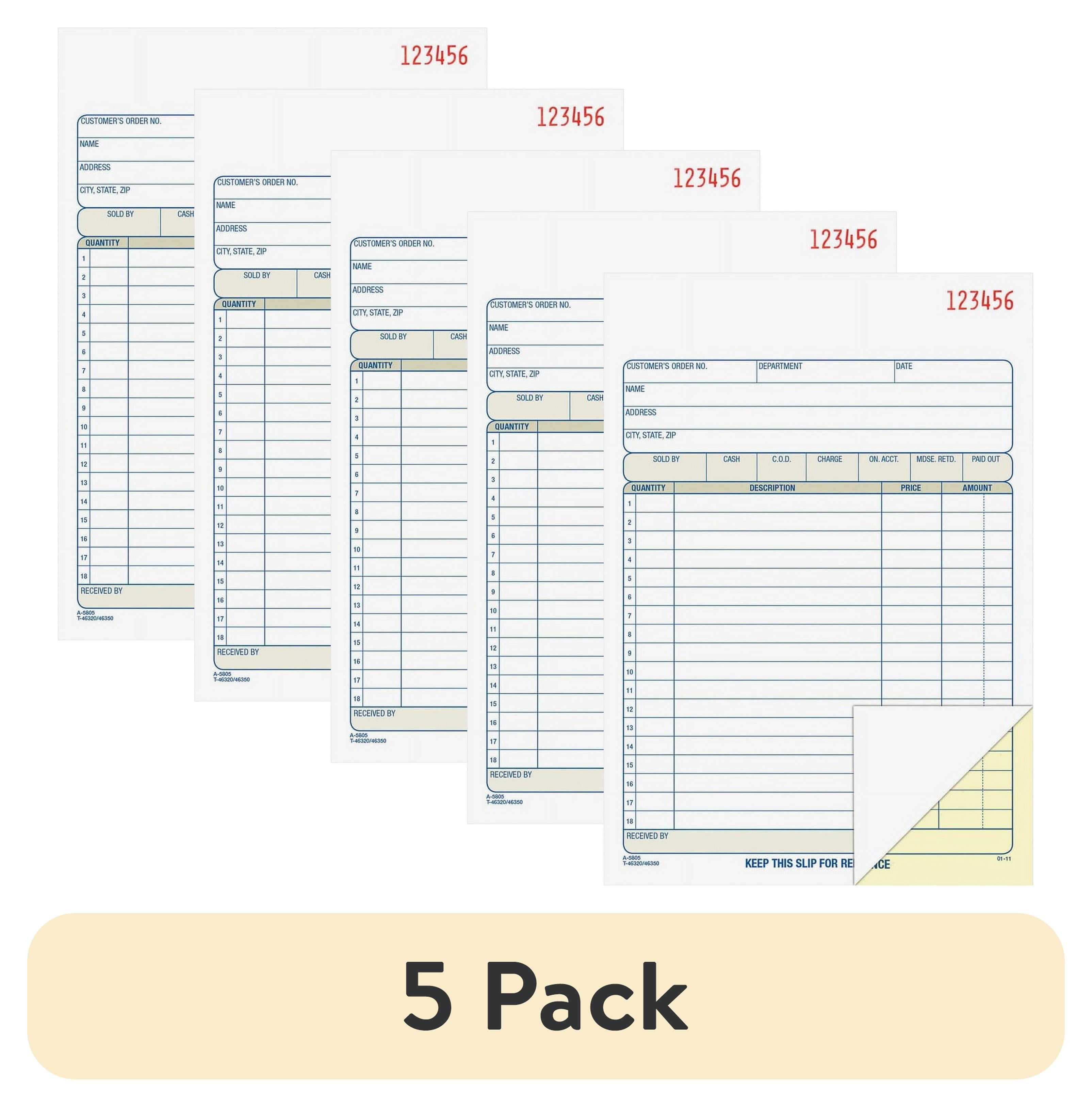 (5 pack) Adams Bound Sales Order Books, 2-Part, 5-9/16 in. x 8-7/16 in ...