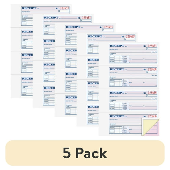 (5 pack) Adams Money/Rent Receipt Record Book, 3-Part, Carbonless, 100 Sets per Book, 4 Receipts per Page