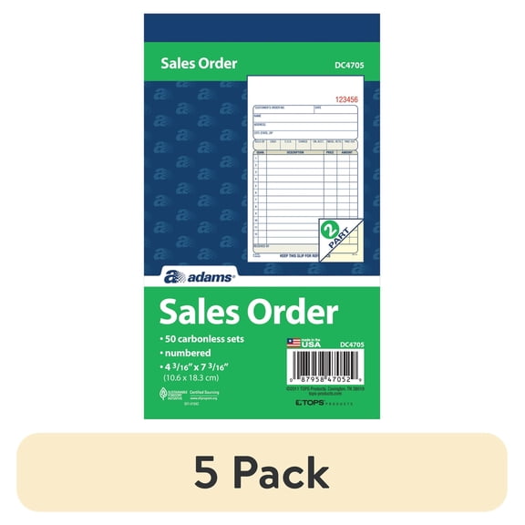 (5 pack) Adams Sales Order Book, 50 Carbonless Sets