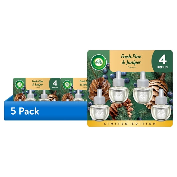 (5 pack) Air Wick Plug-In Fall Scented Oil Warmer Air Freshener Refills, Fresh Pine & Juniper, 4 Count