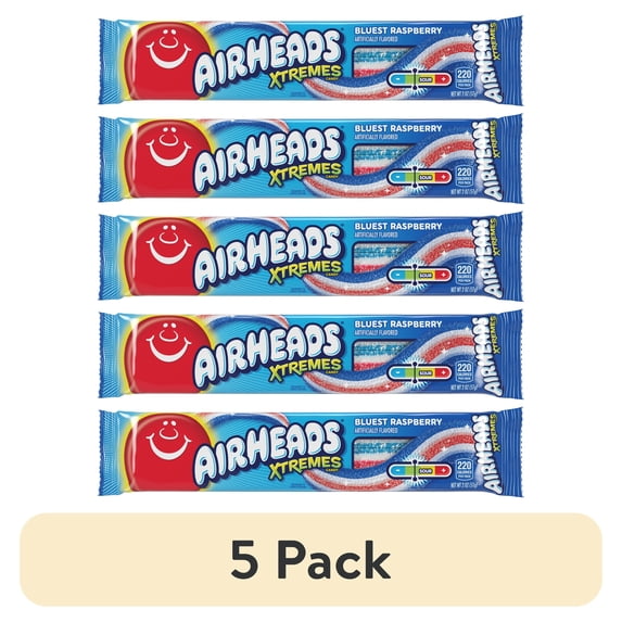 (5 pack) Airheads Xtremes Sweetly Sour Candy Belts, Bluest Raspberry, 2 Ounce