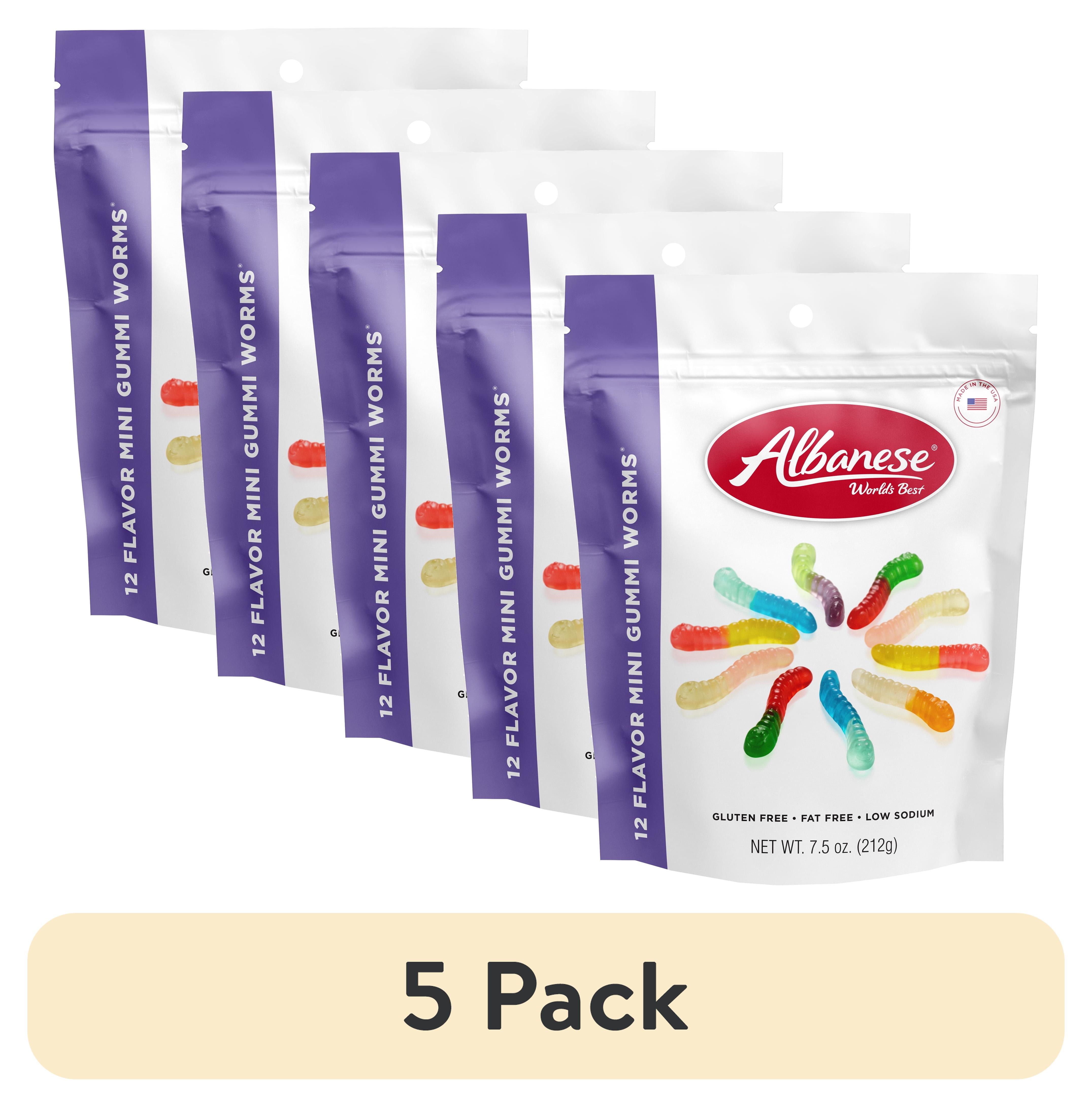 (5 pack) Albanese World's Best 12 Flavor Gummi Worms, 7.5 oz Regular Size