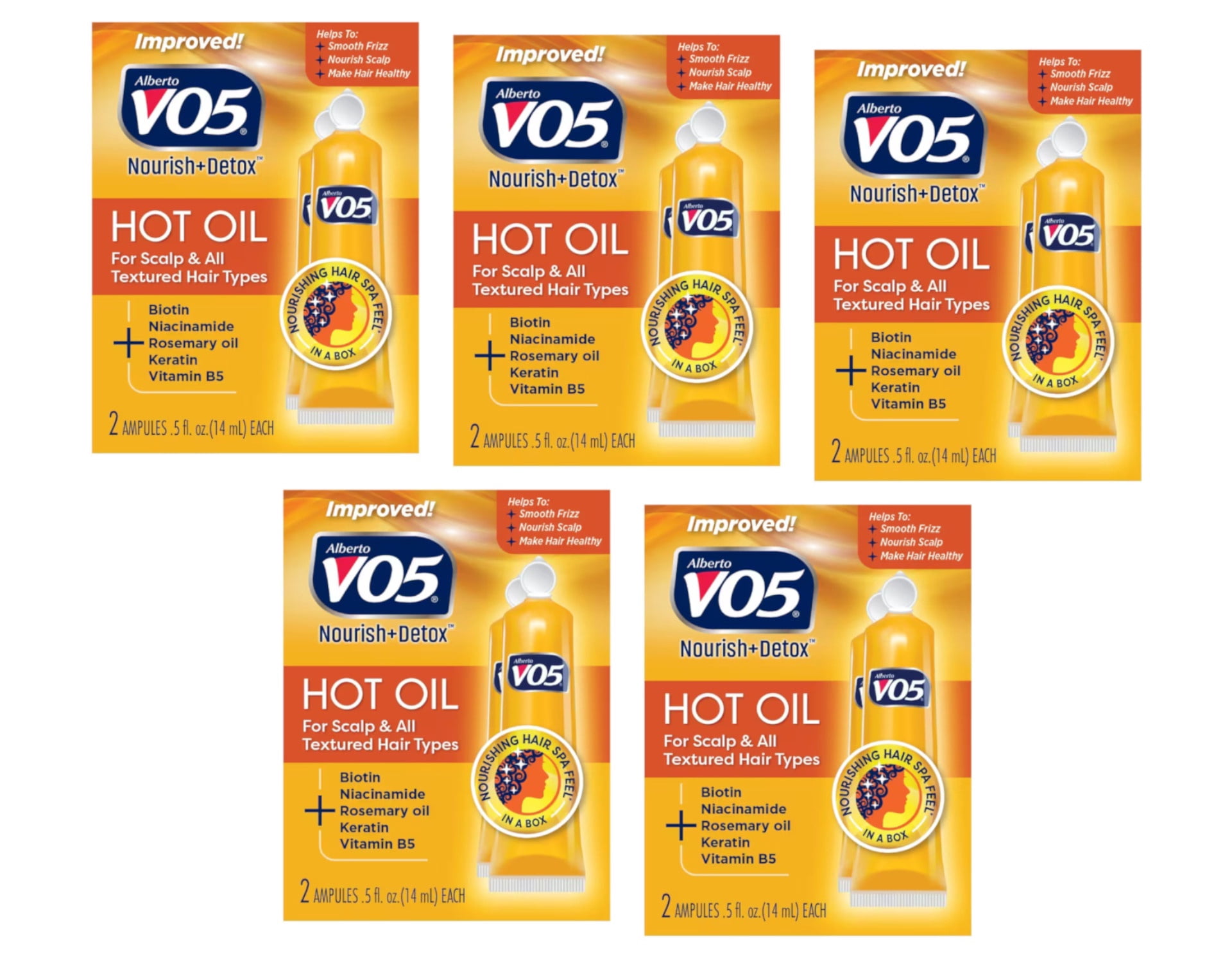 (5 pack) Alberto VO5 Moisturizing Hot Oil Treatment, 0.5 Ounce, 2-Count Tubes