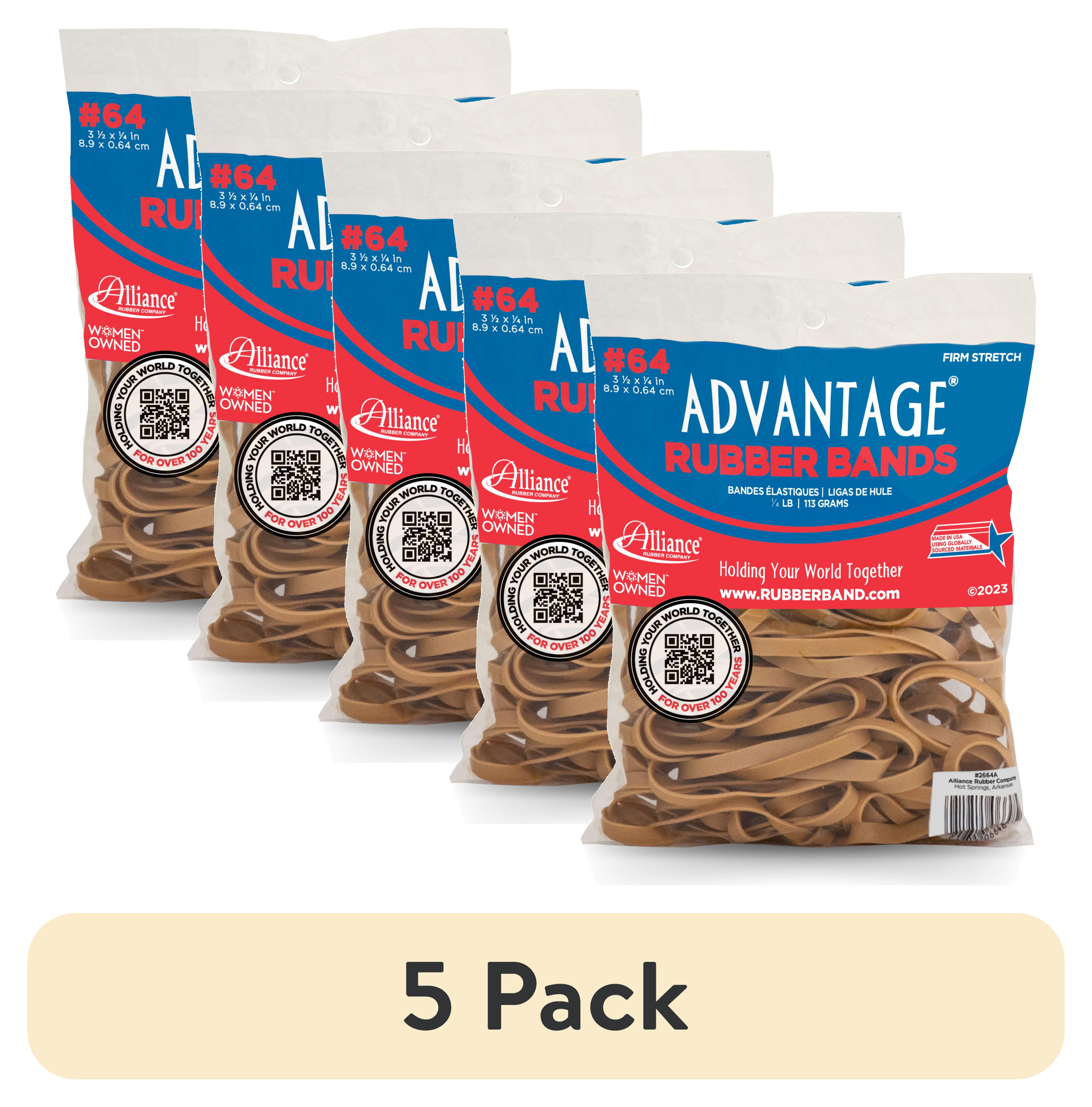 (5 pack) Alliance Advantage Rubber Bands, Size 64 (3-1/2" x 1/4"), 4 oz. Bag of Approx. 80 Bands, Natural