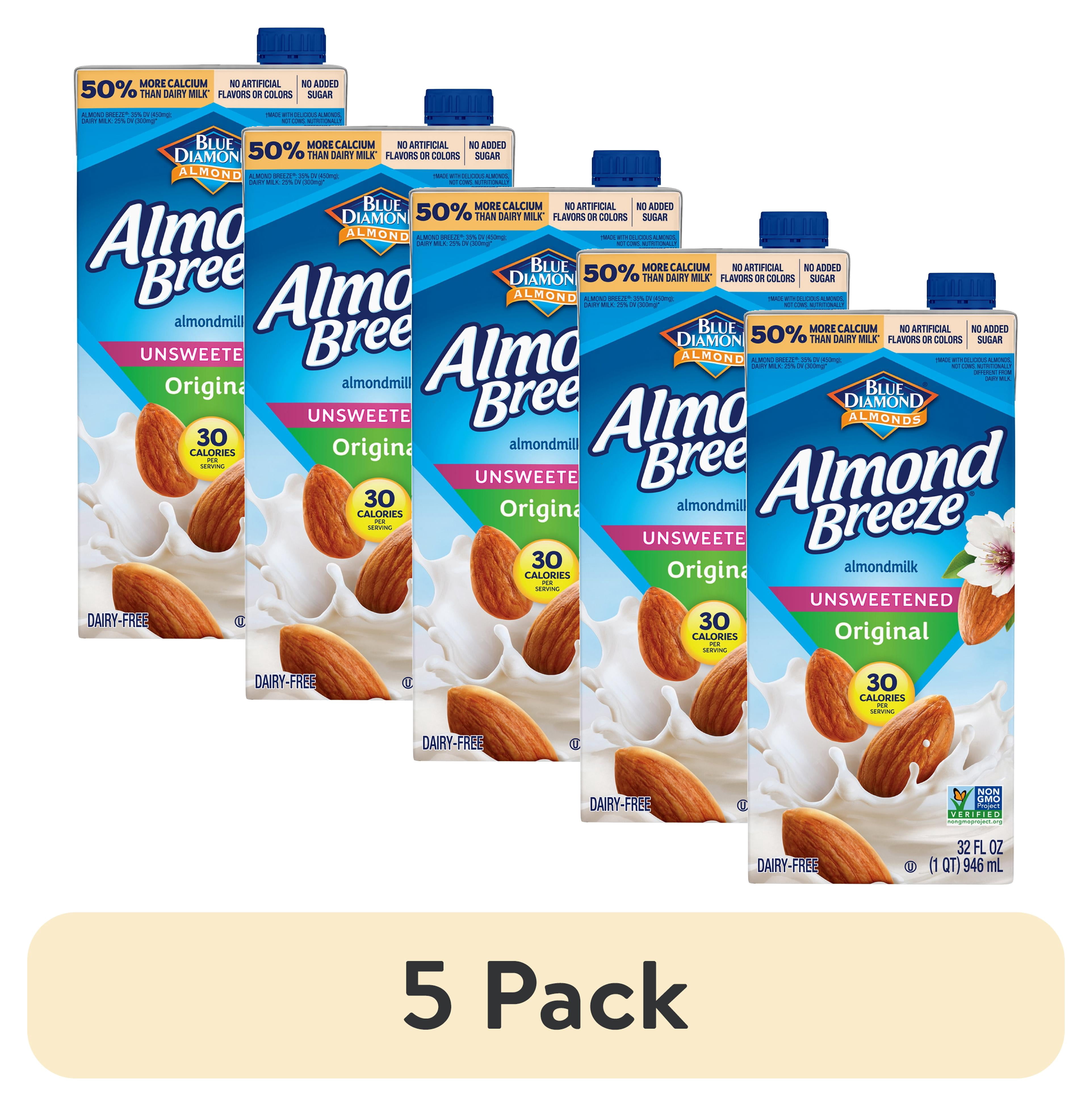 (5 pack) Almond Breeze Shelf-Stable Unsweetened Original Dairy-Free Almondmilk, 32 oz