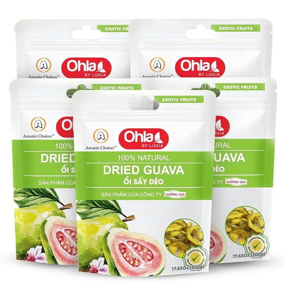 (5 pack) Amazin Choices Dried Guava, Gluten-Free, Vegan Snack, 17.64 oz