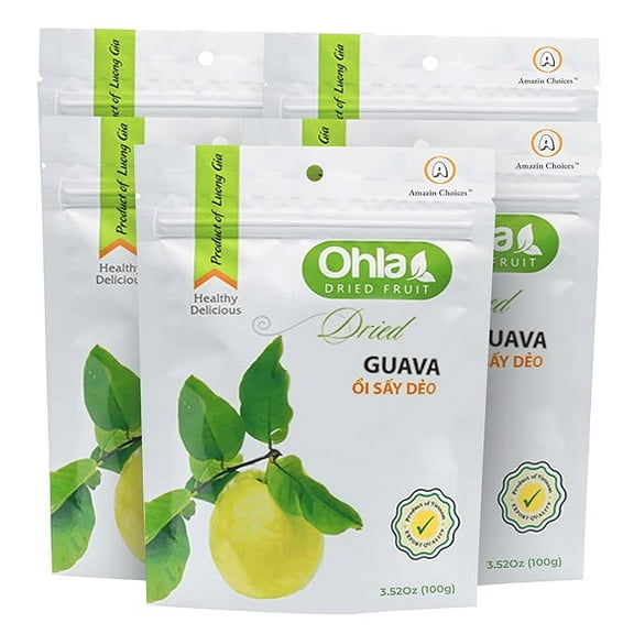 (5 pack) Amazin Choices Dried Guava, Gluten-Free, Vegan Snack, 3.53 oz