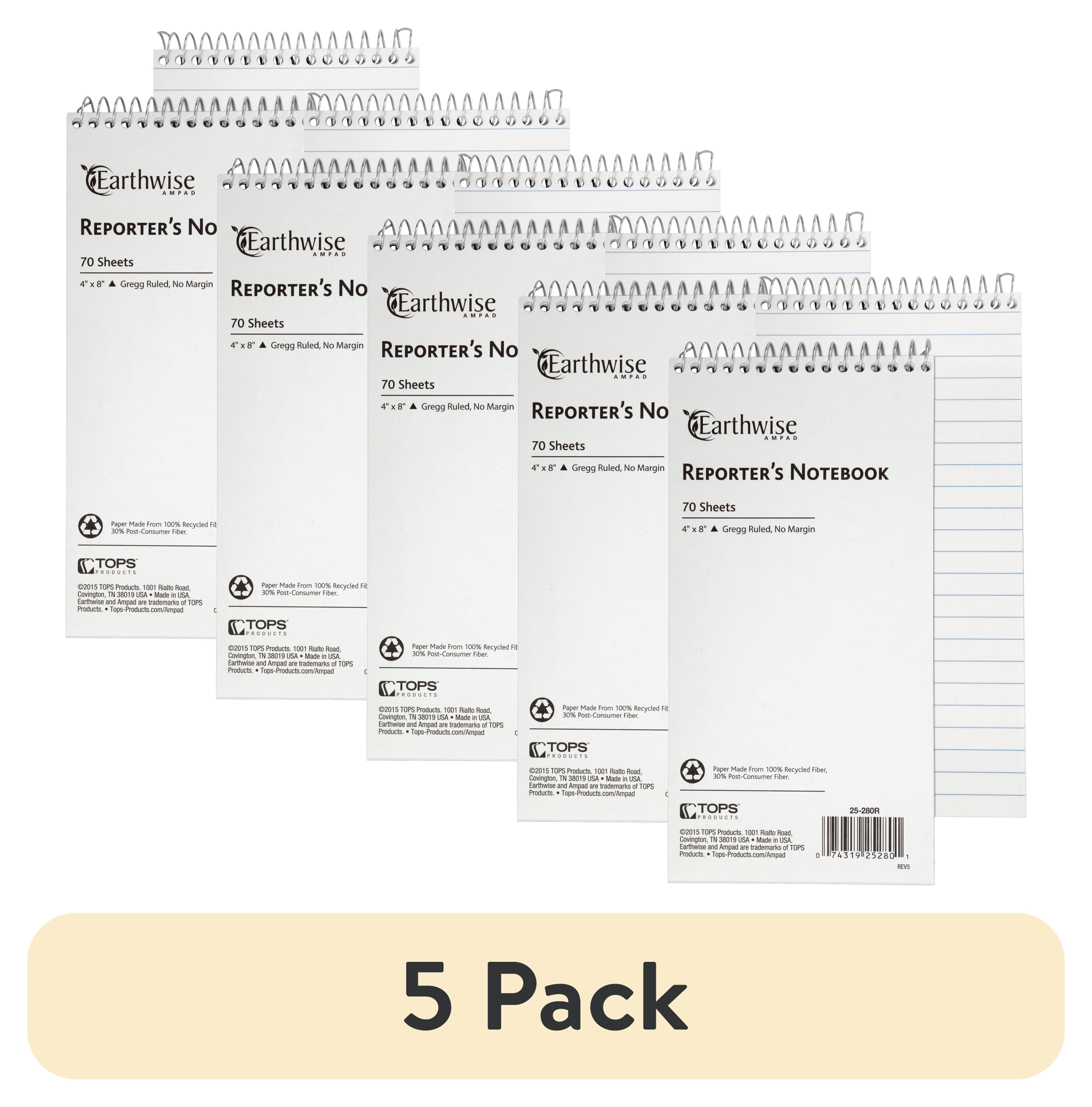 (5 pack) Ampad, TOP25280, Earthwise Reporter's Notebook, 1 Each