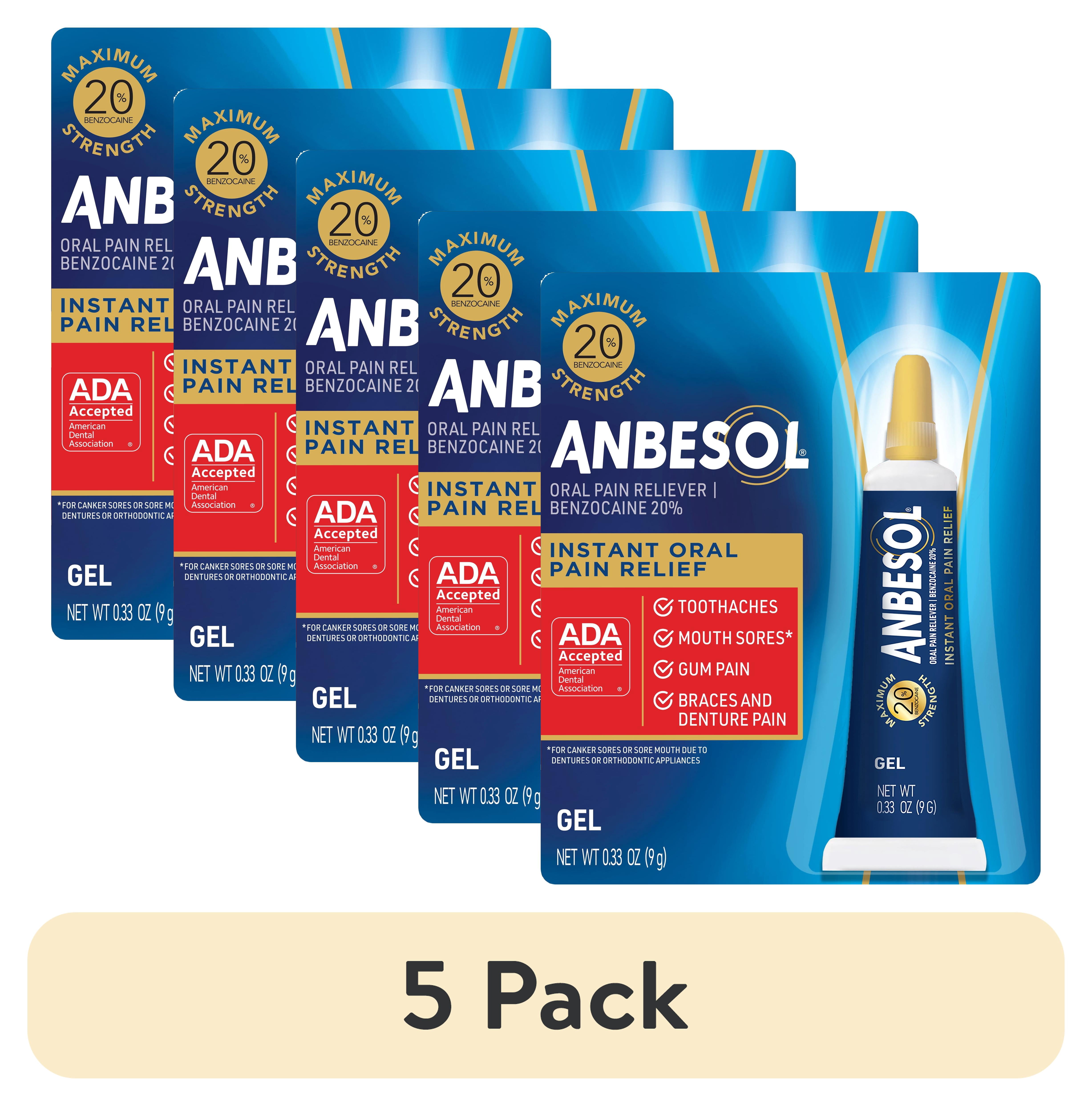 (5 pack) Anbesol Maximum Strength Gel for Instant Oral Pain Relief, 0.33 oz