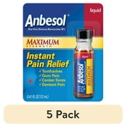 (5 pack) Anbesol Liquid Maximum Strength, Instant Oral Pain Relief, 0.41 oz.