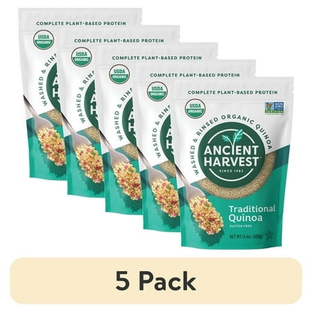 (5 pack) Ancient Harvest Gluten-Free Traditional White Grain Organic Quinoa, 14.4 oz