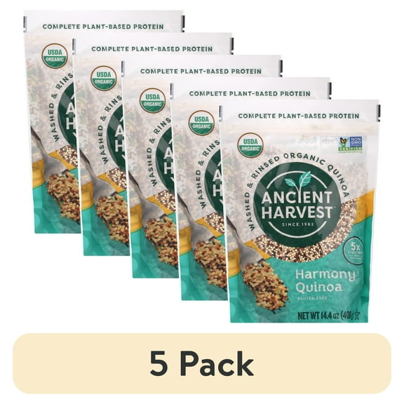 (5 pack) Ancient Harvest Tri-Color Organic Harmony Quinoa; 14.4oz bag; Complete Plant-Based Protein