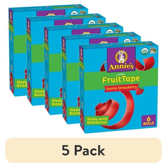 (5 pack) Annie's Organic Fruit Tape, Swirly Strawberry, Organic Fruit Flavored Snacks, 6 Rolls
