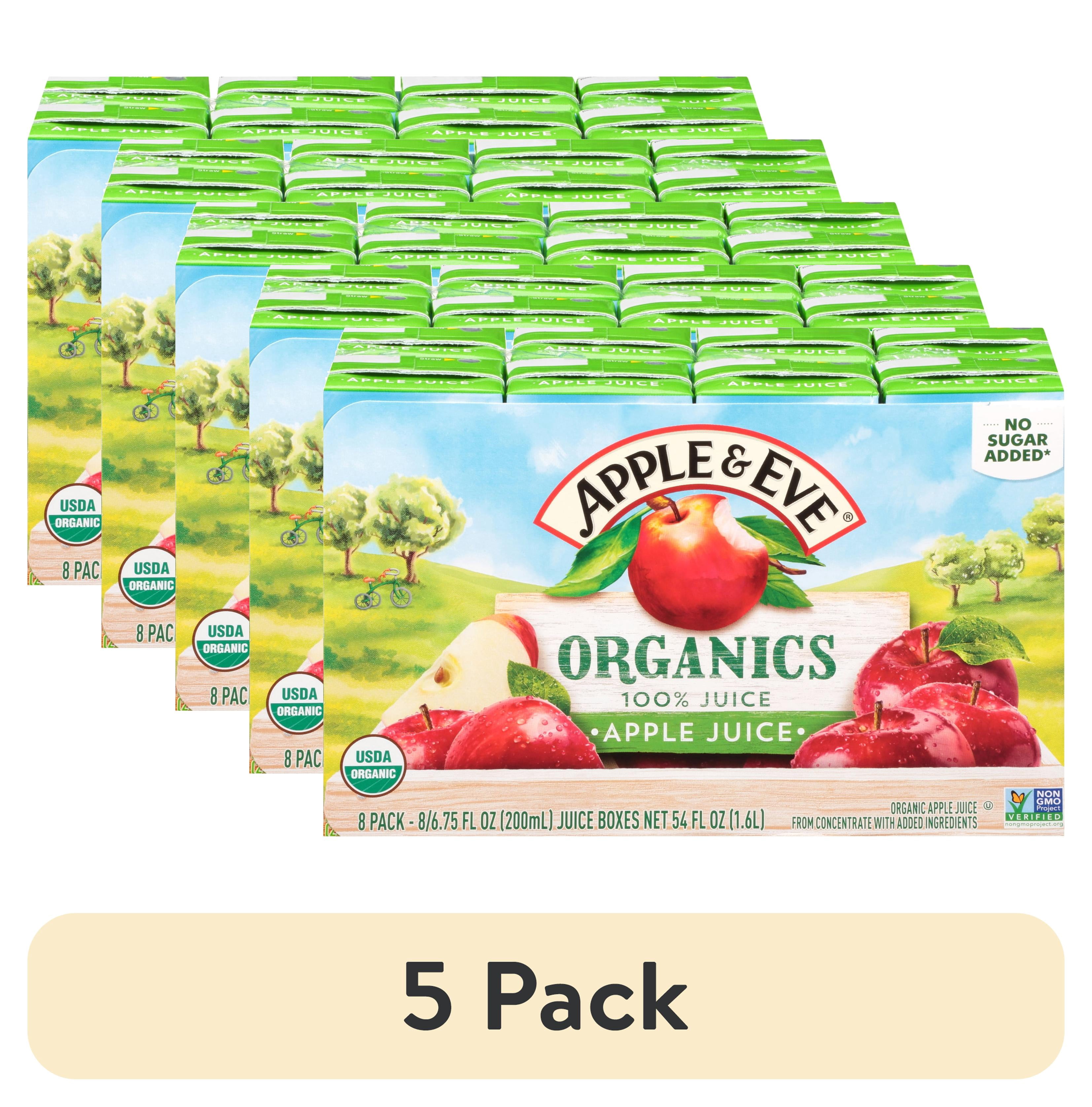 (5 pack) Apple & Eve Organics, Apple Juice, 6.75 Fluid-oz, 8 Count