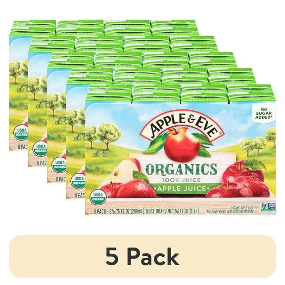 (5 pack) Apple & Eve Organics, Apple Juice, 6.75 Fluid-oz, 8 Count