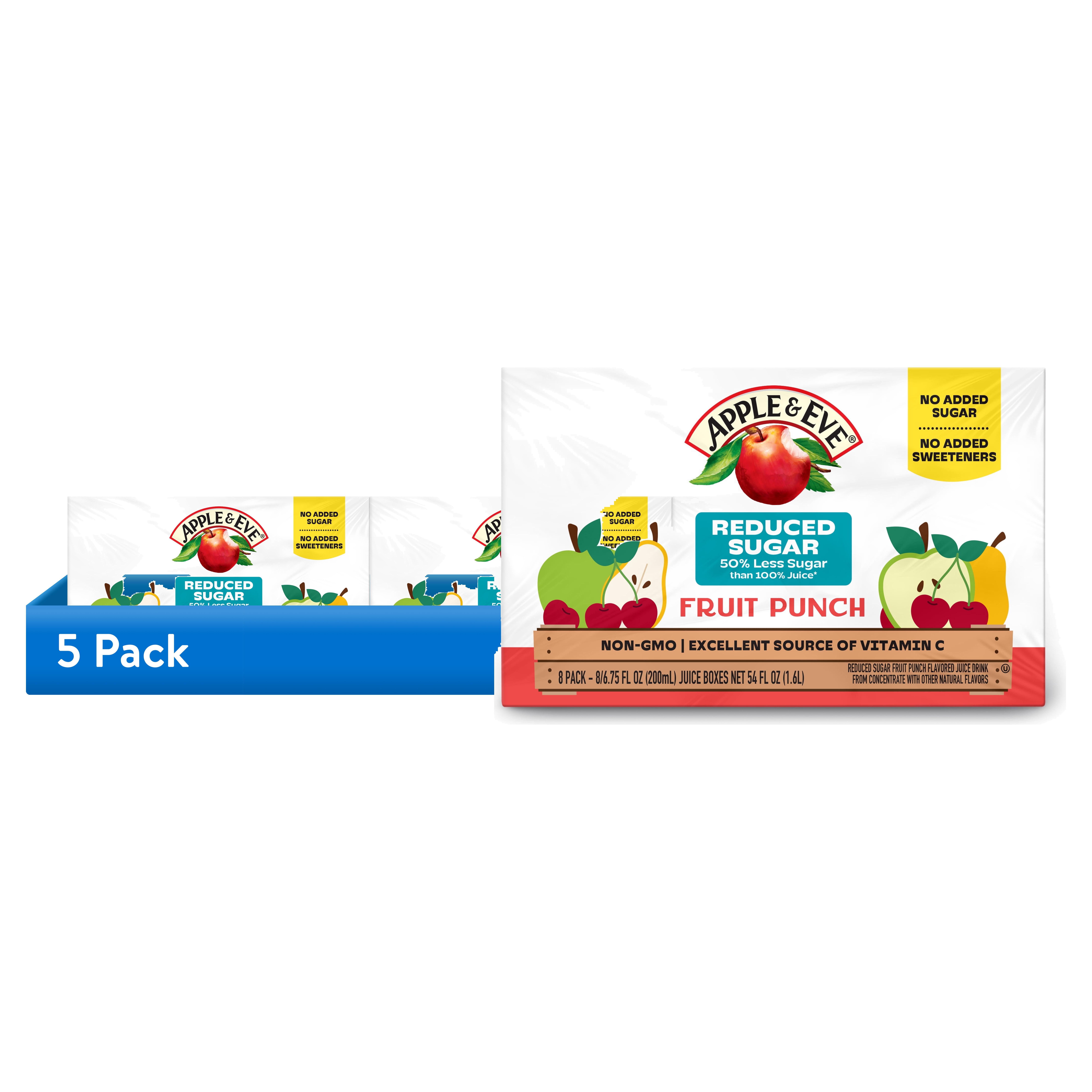 (5 pack) Apple & Eve Reduced Sugar Fruit Punch Juice Drink, 6.75 fl oz, 8 Count