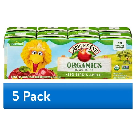 (5 pack) Apple & Eve Sesame Street Organics, Big Birds Apple Juice, 5 Count, Pack of 8