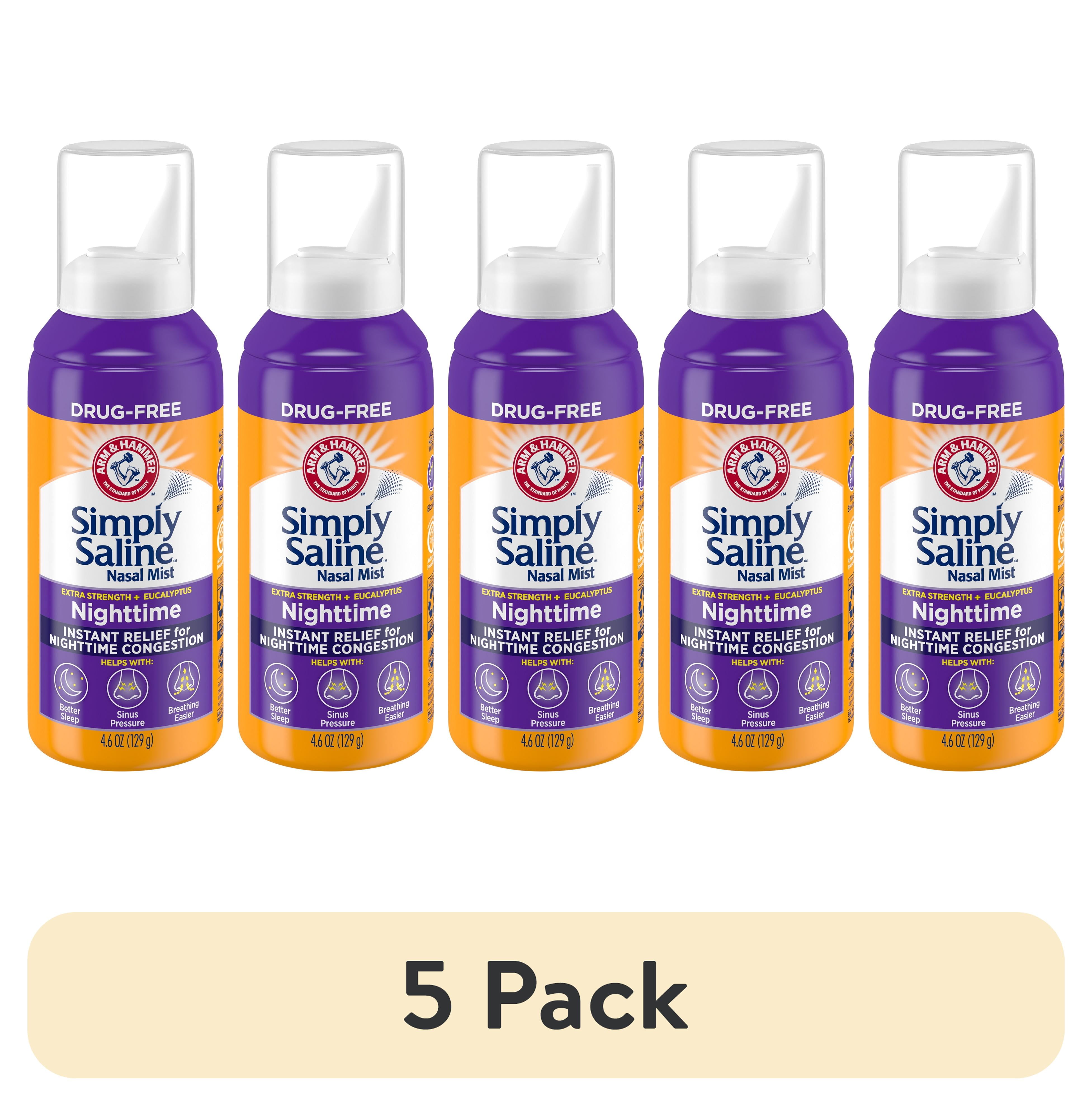 (5 pack) Arm & Hammer Simply Saline Nasal Mist Extra Strength, Nighttime Formula with Eucalyptus, 4.6OZ