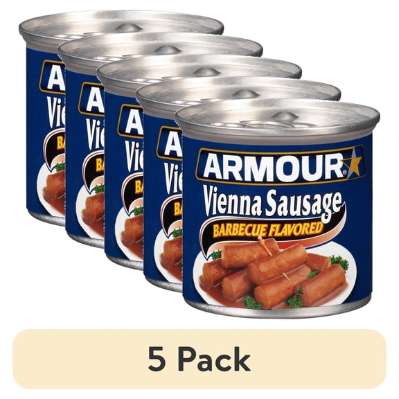 (5 pack) Armour Barbecue Vienna Sausage, 7g protein Per Serving,  4.6 oz Can
