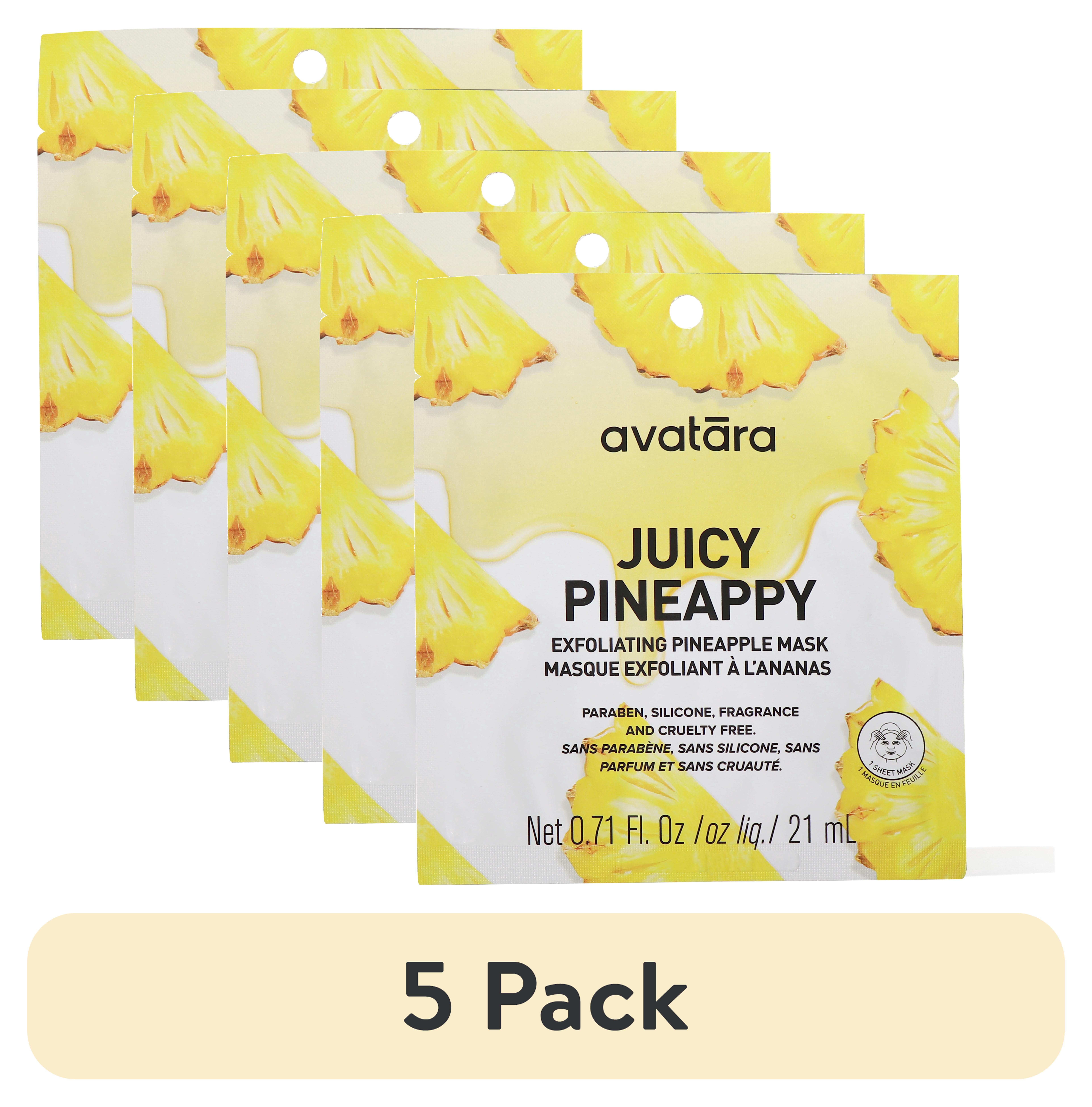 (5 pack) Avatara Juicy Pineappy Exfoliating Pineapple Face Mask for All Skin Types, 1 Sheet Mask