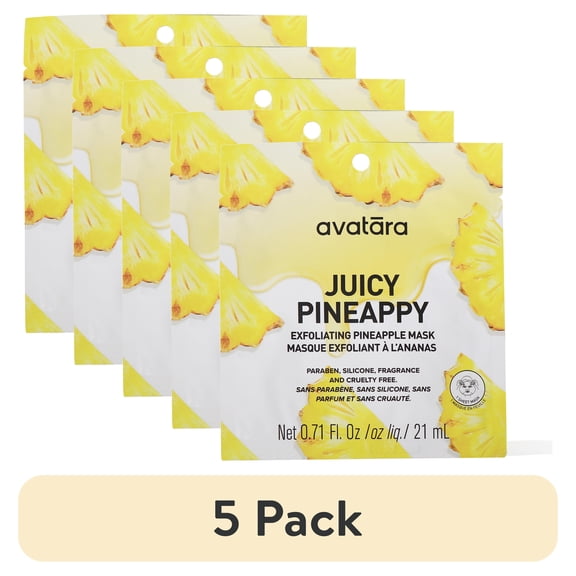 (5 pack) Avatara Juicy Pineappy Exfoliating Pineapple Face Mask for All Skin Types, 1 Sheet Mask