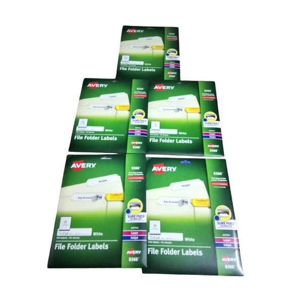 5 pack Avery 8366 2/3 inch x 3-7/16 inch File Folder Labels - 3,750 total