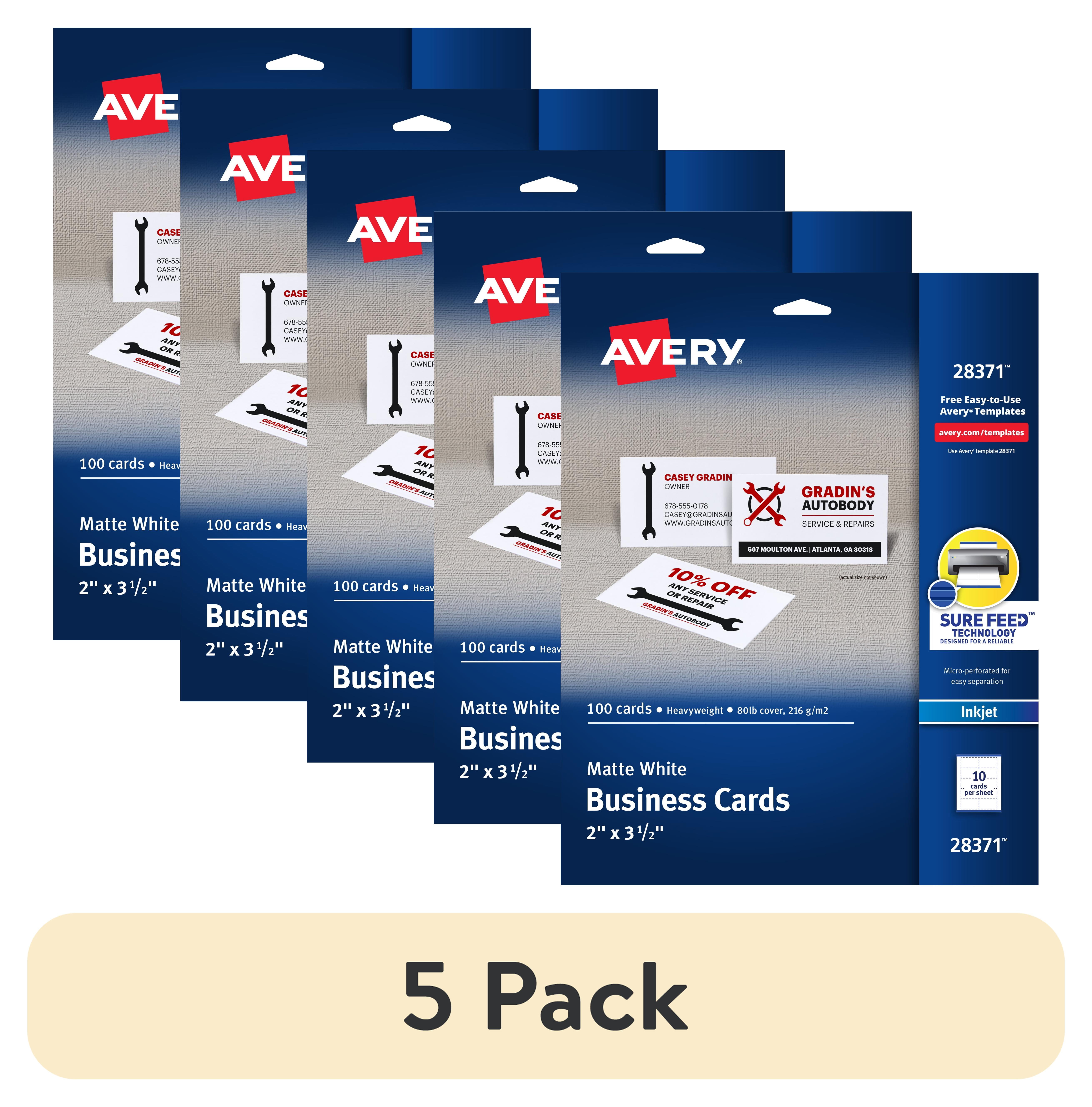 (5 pack) Avery Business Cards, Perforated, Matte White, 2" x 3.5", Paper, Inkjet, Pack of 100 Cards