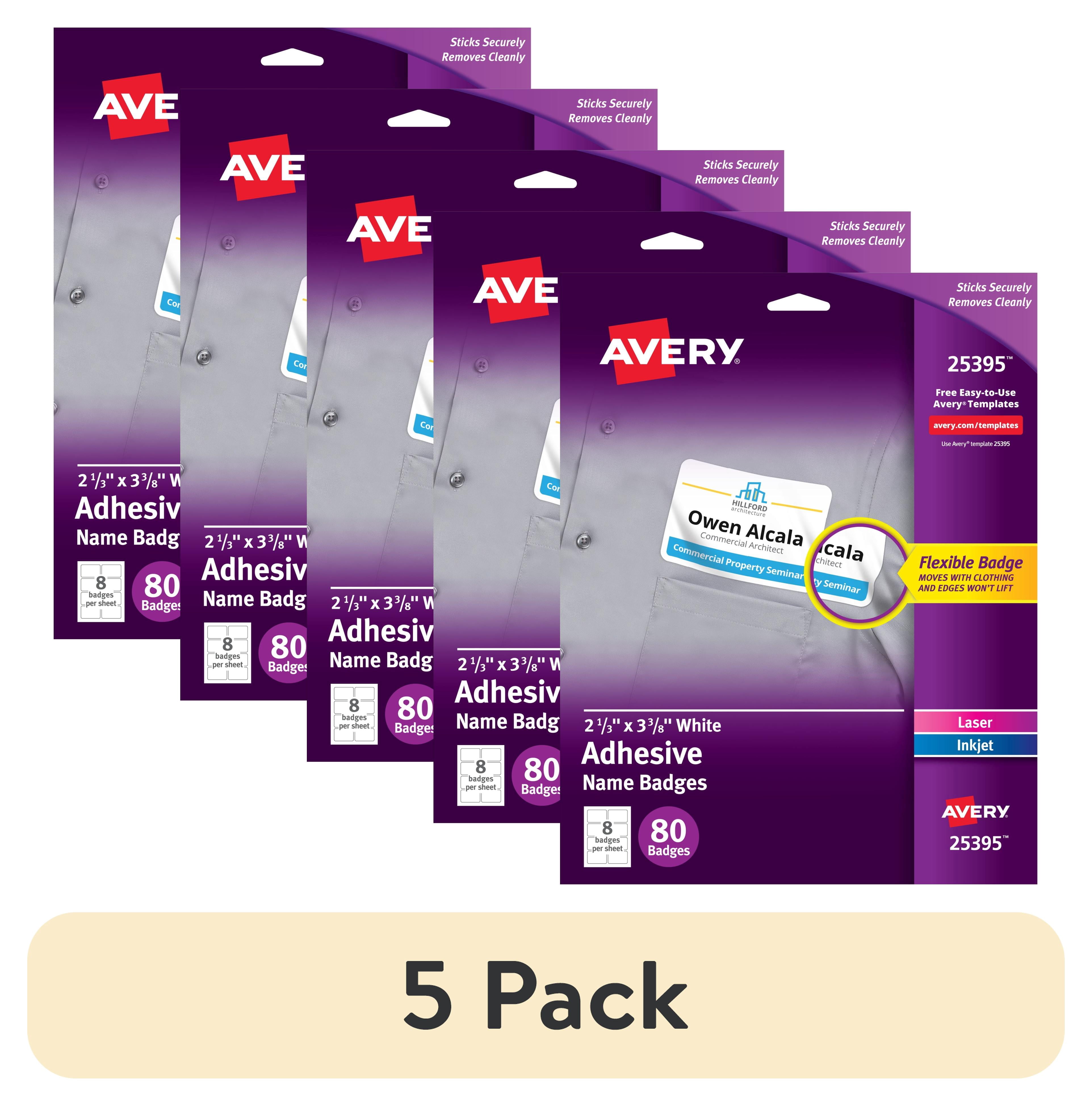 (5 pack) Avery Flexible Name Badges, 2-1/3" x 3-3/8", Matte, 80ct (25395)