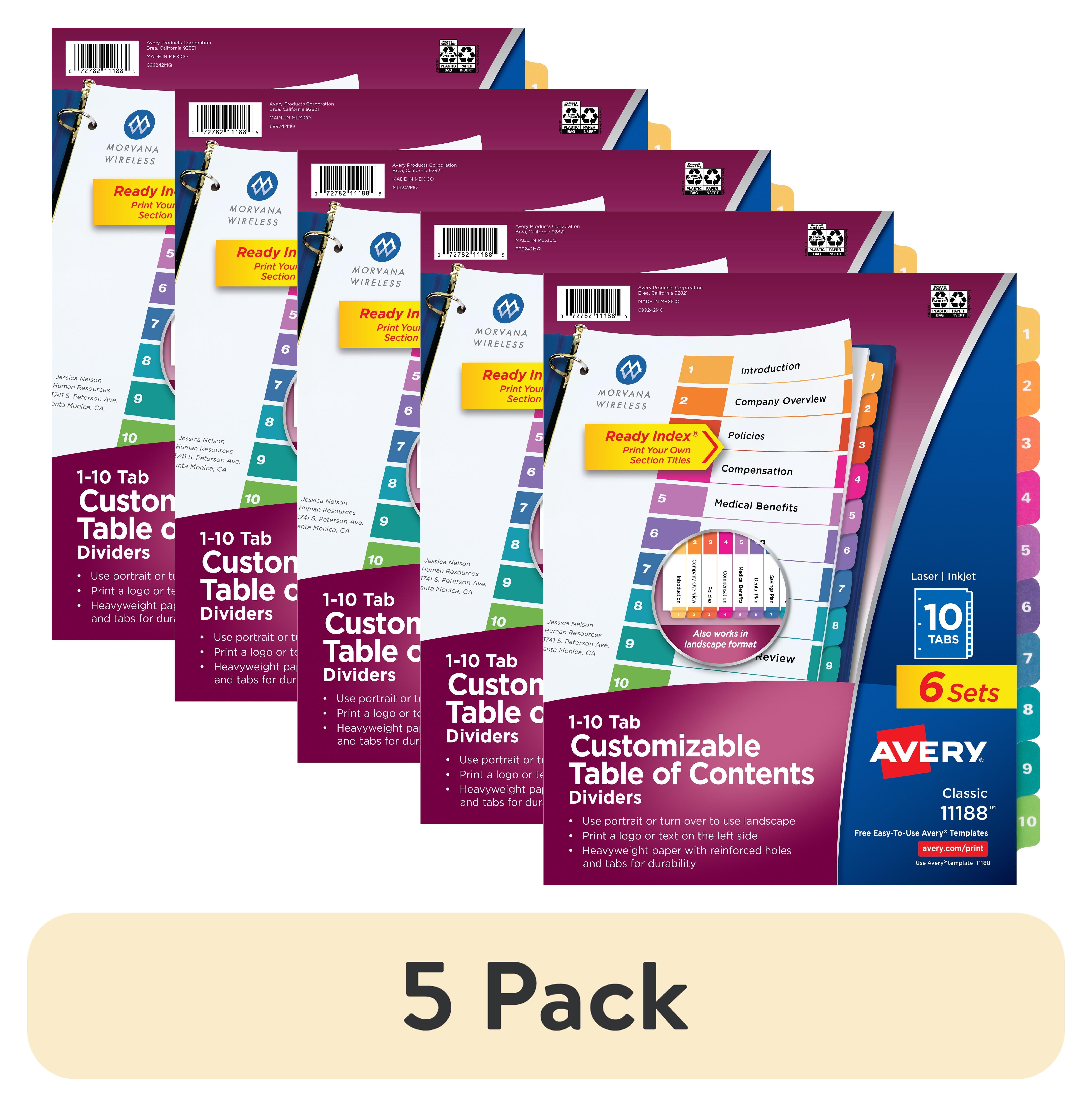 Avery 10-Tab Color-Coded Page Insert Dividers, Customizable TOC