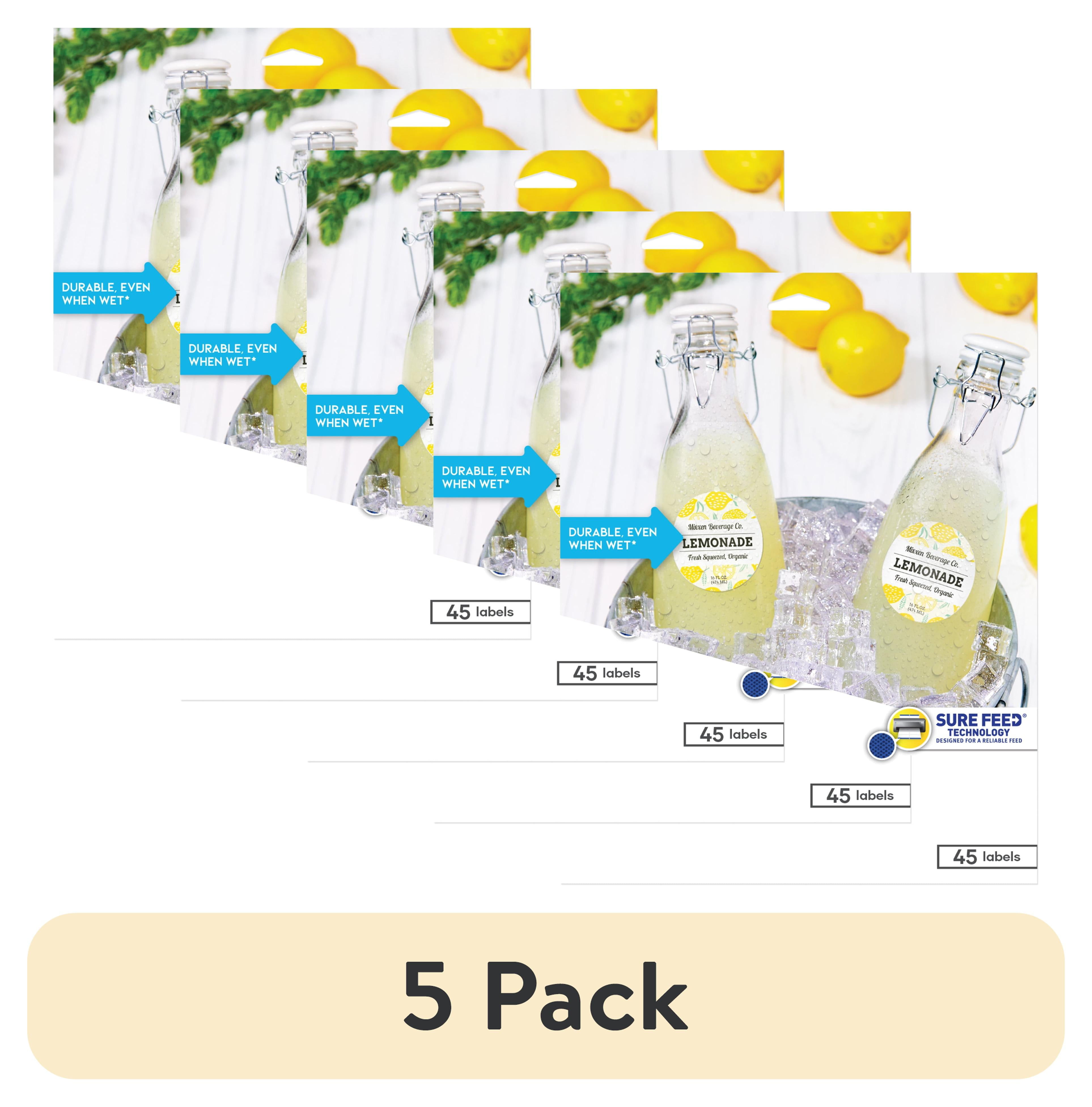 (5 pack) Avery Shape Labels, Round 2-1/2" Diameter, Film, White, Waterproof, Laser/Inkjet, 45 Labels (27953)