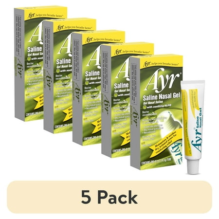 (5 pack) Ayr Saline Nasal Gel with Soothing Aloe, For Dry Noses, 0.5 oz