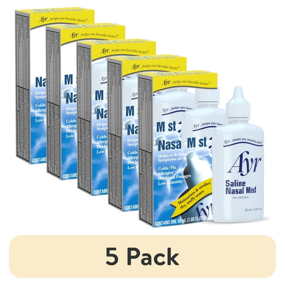 (5 pack) Ayr Saline Nasal Mist, for Daily Saline Nasal Care, 50mL