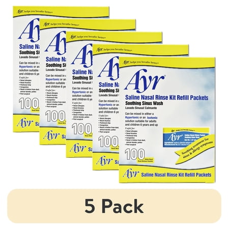 (5 pack) Ayr Saline Nasal Rinse Kit Ref 100 Count