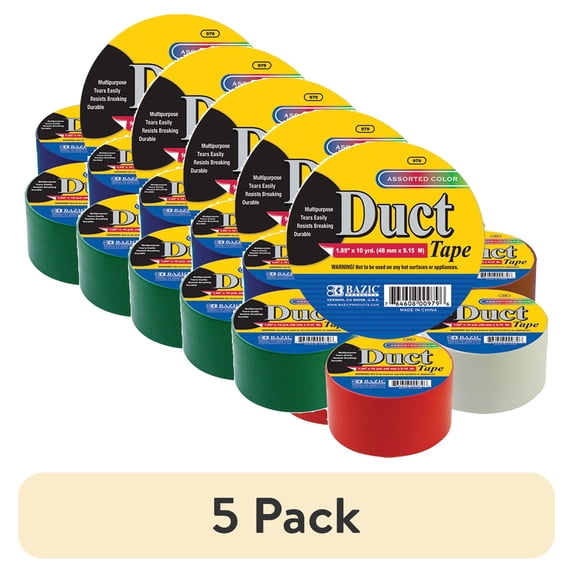 (5 pack) BAZIC Colored Duct Tape 1.88" X 10 Yards, Assorted Color Duct Tapes, 6-Pack