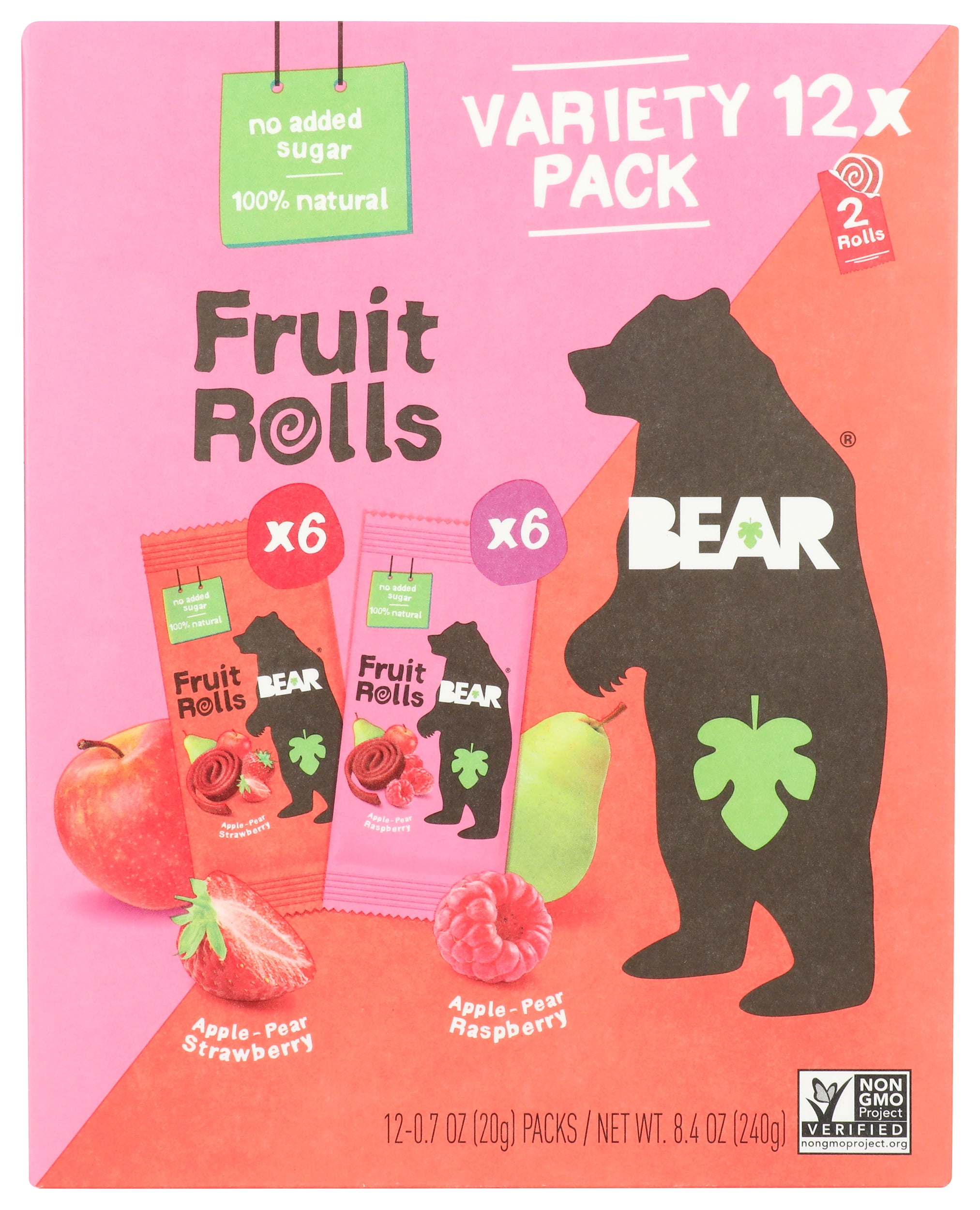 (5 pack) BEAR Fruit Rolls Variety Pack Straw/Rasp 8.4oz, 12 count
