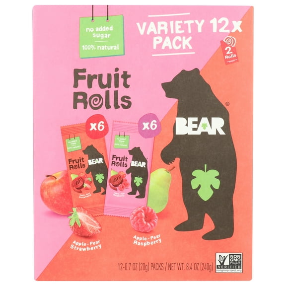 (5 pack) BEAR Fruit Rolls Variety Pack Straw/Rasp 8.4oz, 12 count