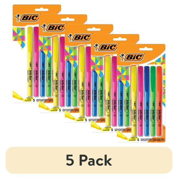 (5 pack) BIC Brite Liner Highlighter, Chisel Point, Assorted Colors, 5 Count