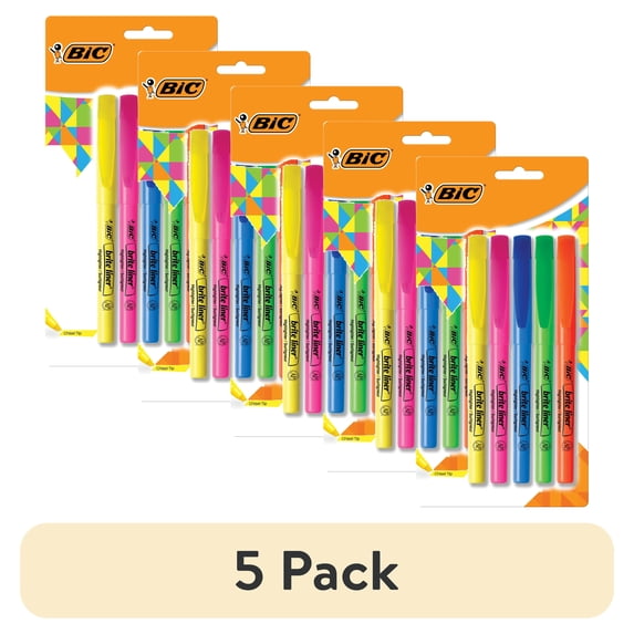 (5 pack) BIC Brite Liner Highlighter, Chisel Point, School Supplies, Assorted Colors, 5-Count