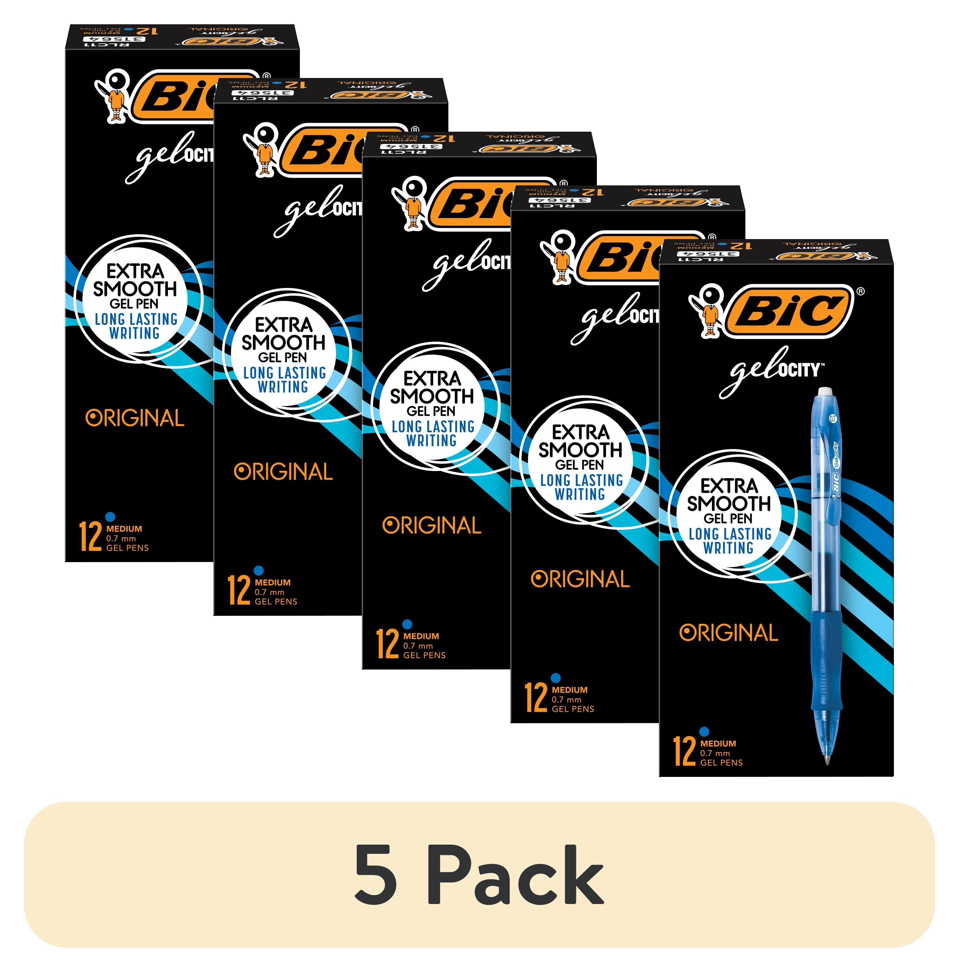 (5 pack) BIC Gelocity Original Blue Gel Pens, Medium Point (0.7mm), 12 ...