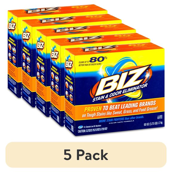 (5 pack) BIZ Stain and Odor Eliminator Powder for Tough Stains, 60 Oz