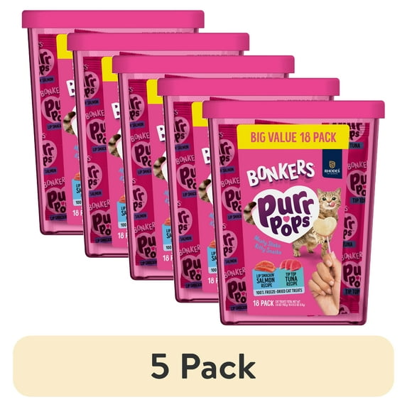(5 pack) BONKERS Purrpops Freeze-Dried Tuna & Salmon Flavored Lollipop Treats for Cats, 18 Pack