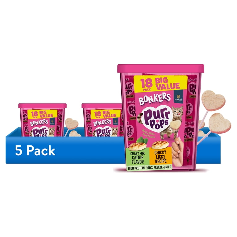 5 pack) BONKERS Purrpops, Freeze Dried Chicken & Dried Catnip