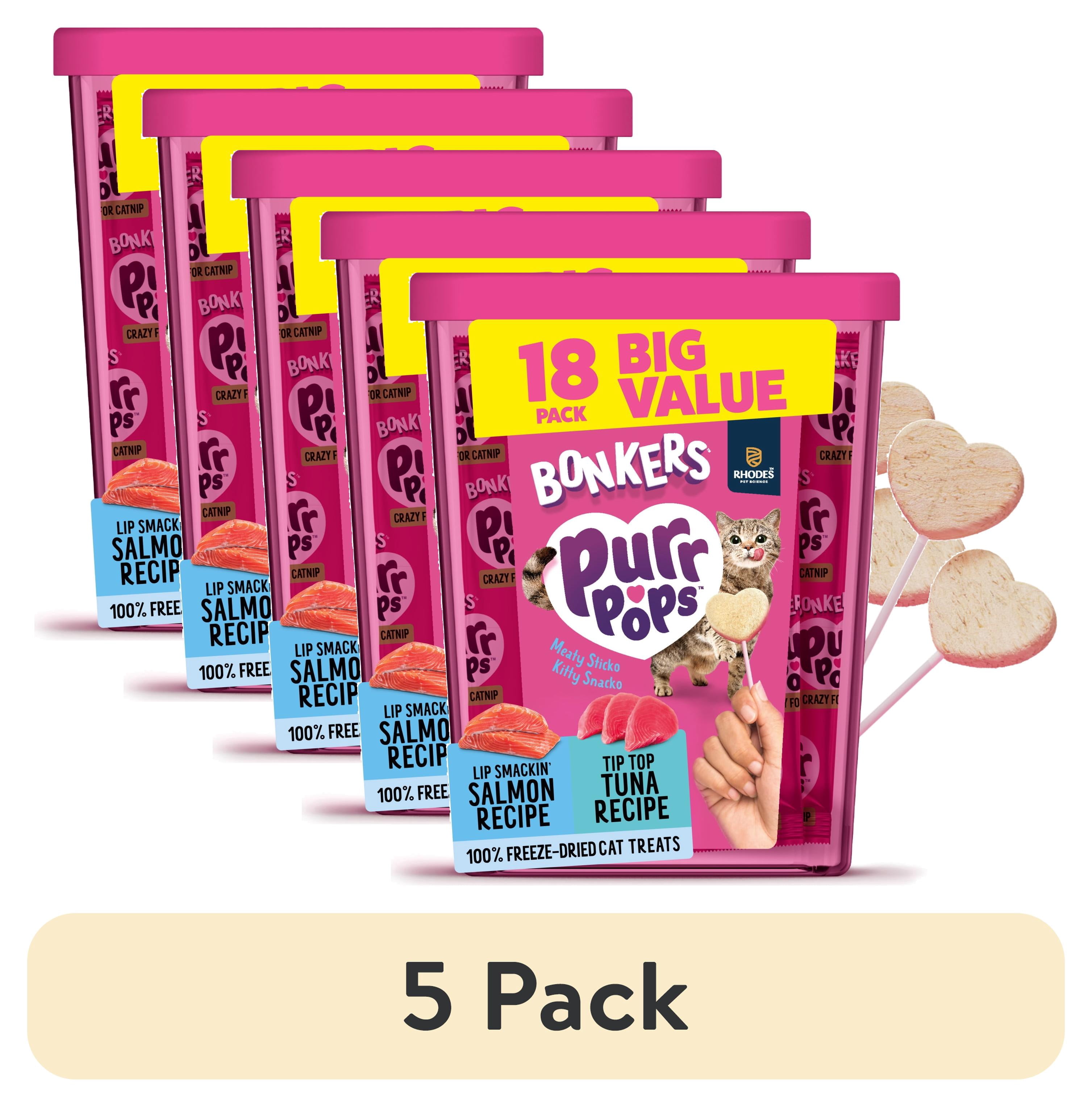 5 pack) BONKERS Purrpops Freeze-Dried Tuna & Salmon Flavored