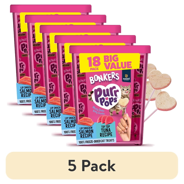 5 pack) BONKERS Purrpops Freeze-Dried Tuna & Salmon Flavored