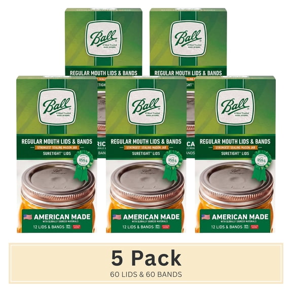(5 pack) Ball Regular Mouth Jar Lids and Bands, 12 Count