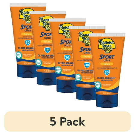 (5 pack) Banana Boat Sport Ultra SPF 30 Face Sunscreen Lotion, Travel Size 3oz