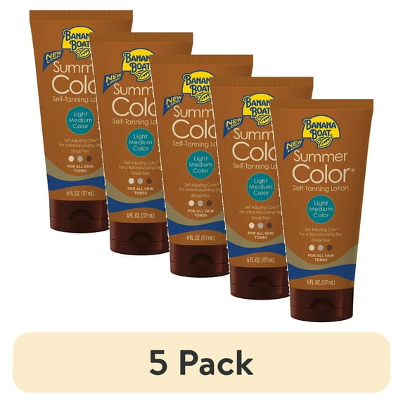 (5 pack) Banana Boat Summer Color Self Tanning Lotion, 6oz | Light Medium Color for All Skin Tones, Self Tanner Lotion, Sunless Tanning Lotion, Banana Boat Self Tanner, 6oz