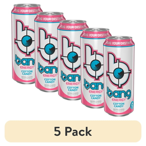 (5 pack) Bang Energy Cotton Candy Sugar Free Energy Drink 16 fl oz Can