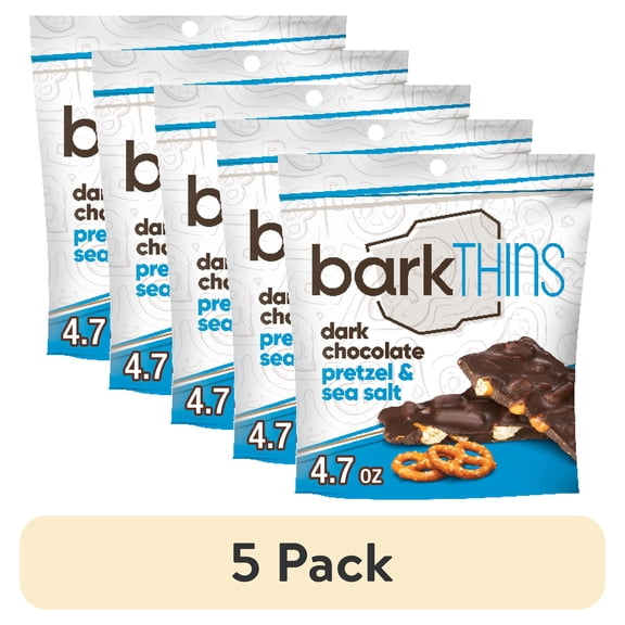 (5 pack) Barkthins Dark Chocolate, Pretzel and Sea Salt Snacking Chocolate, Bag 4.7 oz