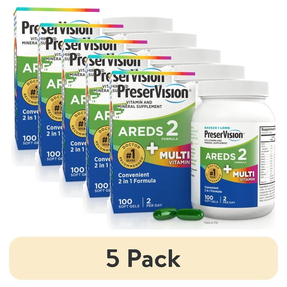 (5 pack) Bausch And Lomb Preservision Areds 2 Formula Plus Multivitamin Eye Soft Gels 100 Ea